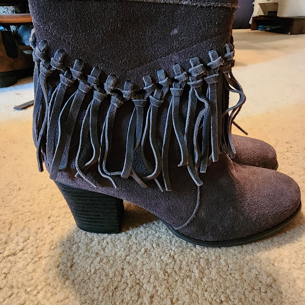 Sbicca Gray Fringe Ankle Booties